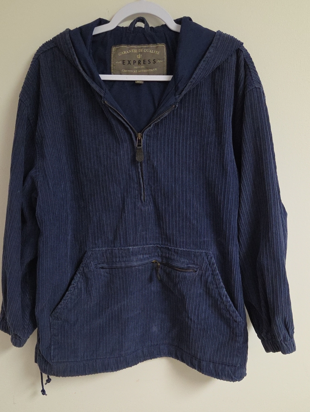 Express Womens Navy Corduroy Half-Zip Hoodie